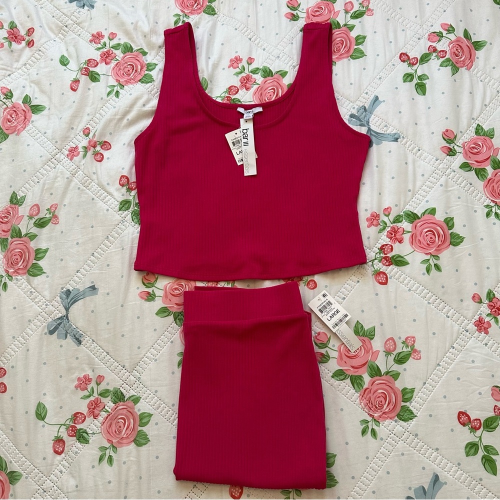 BAR lll Essentials Pink Bodycon Ribbed Tank and Skirt Set Sz Large